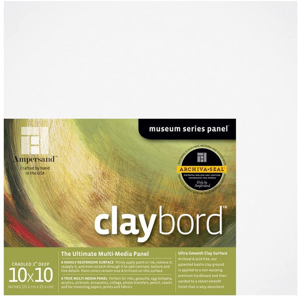Ampersand Museum Series Claybord Paneles para pintura y tinta, 2.0 in de profundidad con cuna, 10.0 x 10.0 in (CBSWC10) - Arteztik