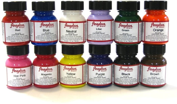 Kit para principiantes de pintura acrílica Angelus, 12 unidades de 1 oz para zapatos de cuero o vinilo - Arteztik