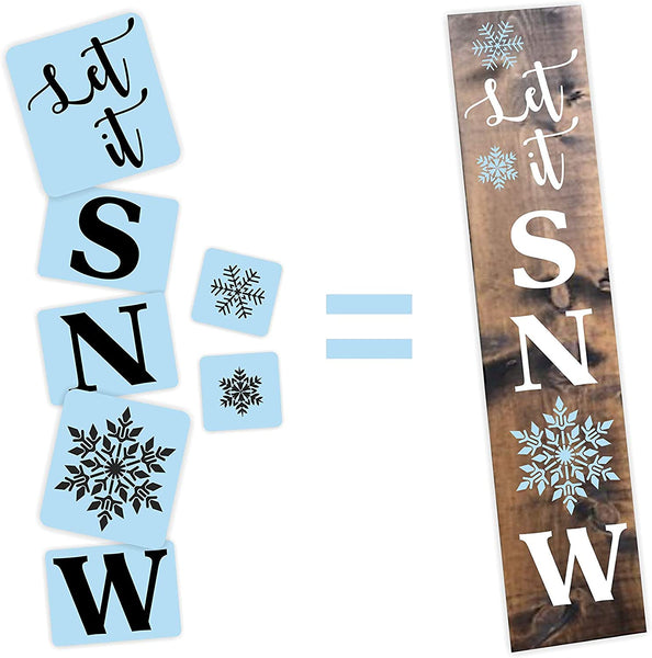 Let It - Kit de plantillas de porche de nieve, reutilizables y resistentes, para pintar tu propia señal de madera - Arteztik
