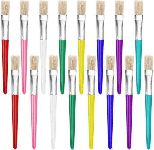 16 piezas de punta plana pinceles de pintura Tempera de cerda y artista pinceles de pintura para niños con corto Stubby plástico handle-assorted colores, Mix 1 - Arteztik