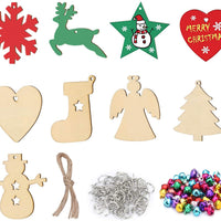 54 piezas de adornos de Navidad de madera sin terminar para manualidades, adornos colgantes de madera sin terminar con campana, decoraciones y adornos de árbol de Navidad - Arteztik