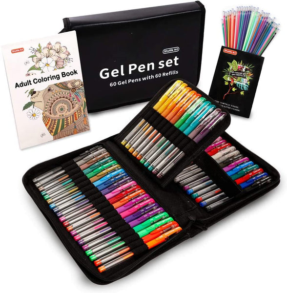 Juego de 120 bolígrafos de gel Shuttle Art de 60 bolígrafos de gel de colores con 60 recambios para adultos para colorear libros de dibujo, manualidades, álbumes de recortes, diario - Arteztik