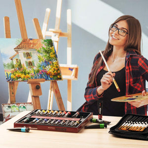 Acrylic Paint Set, 24x12ml/Tube Portable Paint Kit with Premium Paint Brushes, Mixing Knife, Paint Pallet and Sponge, Painting Travel Set Arts Crafts Supplies for Kids Adults - Arteztik