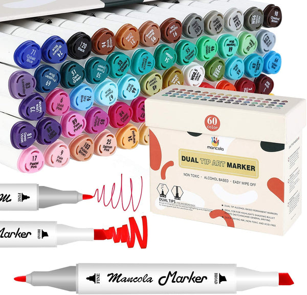 Juego de rotuladores Mancola de 60 colores con doble punta, marcadores de arte permanentes para niños, juego de rotuladores para colorear, dibujar, resaltar y subrayar MAN-MK-60 - Arteztik