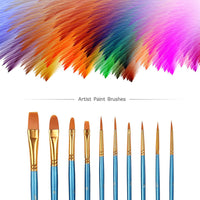 Heartybay set de 10 pinceles de pelo de nailon con punta redondeada, azul - Arteztik
