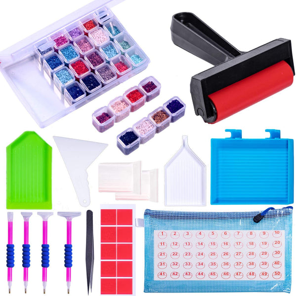 Kit de herramientas y accesorios de pintura de diamantes 5D con rodillo de pintura de diamante y caja de bordado de diamantes para adultos o niños - Arteztik