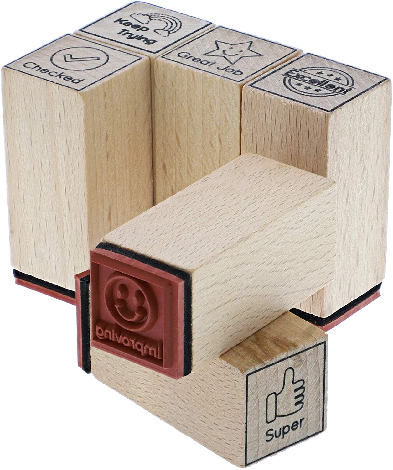 Juego de 9 sellos de goma de madera para profesores, suministros para el  aula para calificar tareas (tamaños surtidos)
