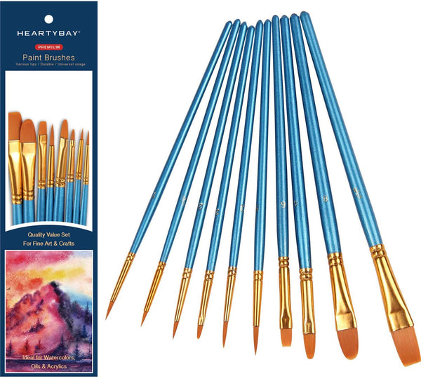 Heartybay set de 10 pinceles de pelo de nailon con punta redondeada, azul - Arteztik