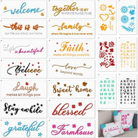 Plantillas de bienvenida, plantillas divertidas para letras del alfabeto de la familia, plantillas de palabras inspiradoras reutilizables, plantilla de patten para pintar en madera ventana regalo de pared, obras de arte de palabras, decoración del hogar - Arteztik