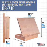 US Art Supply - Tabla de dibujo y bocetos de madera ajustable con cajón de almacenamiento - Arteztik