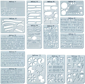 BulLine - Juego de plantillas para diario de balas, gruesas, pequeñas y flexibles, plantillas, reutilizables, para dibujo y carta, tamaño compacto de 3.1 x 5.1 in, empaquetado en una práctica funda con cierre de cremallera. - Arteztik