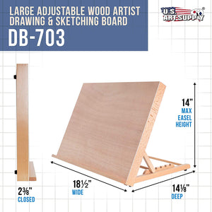U.S. Art Supply - Tabla de dibujo de madera ajustable de 18.0 in de ancho x 14.0 in (A3) con espiral lateral de 11.3 in x 14.0 in (2 almohadillas) - Arteztik