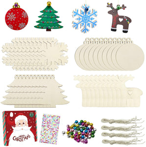 50 adornos de madera sin terminar para decoración navideña y manualidades, 10 estilos de madera sin terminar para decoración de Navidad y manualidades - Arteztik