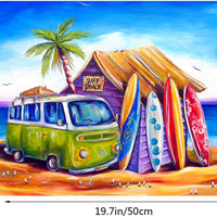 Pintura de pizzazz por números para adultos – Hermoso juego de caja de edición especial, certificado por artista, lienzo enrollado sin arrugas, 16 x 20 pulgadas – Greenie (Surf Shack on Beach) - Arteztik