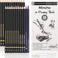 Sketching Pencil Set - 24 Pieces Drawing Sketch Pencil HB,B,2B,3B,4B,5B,6B,7B,8B,10B,12B,14B,H,2H,3H,4H,5H,6H,7H, Includes Charcoal, Eraser, Graphite Pencils for Beginners & Pro Artists - Arteztik