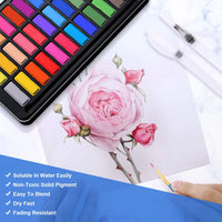 Emooqi - Juego de pintura de acuarela con 36 colores de pigmento, 2 bolígrafos de línea de gancho, 2 pinceles de agua, almohadilla de papel de acuarela, para artistas, pintura, profesionales, principiantes - Arteztik