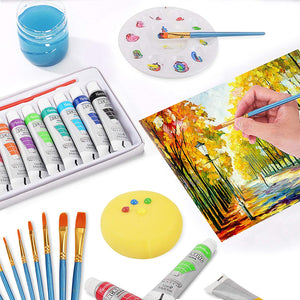 Amagoing Kids Art Set, 33 Pieces Acrylic Paint Set for Kids with Paint Brushes, 8x10 Painting Canvas, Tabletop Easel, Non Toxic Paint, Art Smock and More Art Supplies - Arteztik