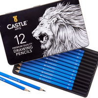 Castle Art Supplies - Juego de 12 lápices de dibujo para adultos y niños y artistas | lápices de grafito con estuche de estaño adicional | Perfecto para iniciar bocetos de sombra o suministros de arte - Arteztik
