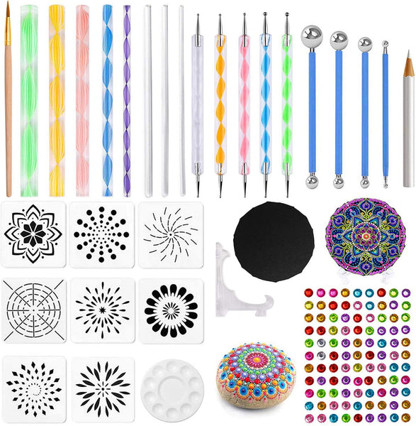 Juego de 32 herramientas de punteado de mandala, kit de plantillas de punteado de pintura de mandala de Ofilon, bolígrafo y lápiz capacitivo, herramientas de arte para pintar rocas, arcilla de cerámica, manualidades, colorear, dibujo, pintura de uñas. - Arteztik