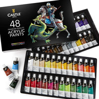 Castle Art Supplies juego de pintura acrílica, 48 colores vibrantes con tubos grandes de 0.7 fl oz para mayor valor. Un impresionante juego de pintura llena de pintura de calidad con la que te encantará trabajar. - Arteztik
