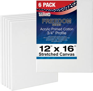 US Art suministro gratuito 12 x 16 inch ácido calidad profesional Perfil lona 6-Pack – 3/4 12 onza PRIMED Gesso – (1 Full Caso de 6 Individuales Lienzos) - Arteztik