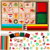 Konsait - 34 sellos de madera de Navidad con almohadilla de tinta de colores, sello de goma de madera de vacaciones Cavalli mini sellos con dibujo para colorear lápiz de arte suministros para tarjetas de felicitación - Arteztik
