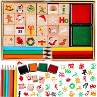 Konsait - 34 sellos de madera de Navidad con almohadilla de tinta de colores, sello de goma de madera de vacaciones Cavalli mini sellos con dibujo para colorear lápiz de arte suministros para tarjetas de felicitación - Arteztik