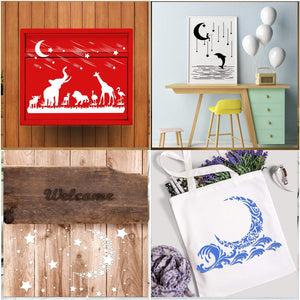 6PCS Reusable Moon Painting Stencils for Wood, Stars Stencil Holiday Templates Animals Dolphin/ Love You to The Moon Back Stencils for DIY Crafts, Wood/Wall/Glass Home Decor - Arteztik