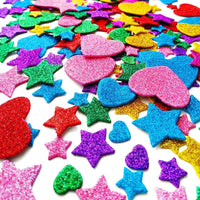260 pegatinas de espuma con purpurina de colores, autoadhesivas, diseño de estrellas y formas de corazón - Arteztik
