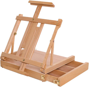 US Art Supply. Mesa caballete de madera portátil La Jolla de 36 pulgadas con cajón de madera de 4 compartimientos. - Arteztik