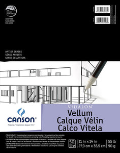 Canson Artist Series Vidalon - Bloc de papel de vitela translúcido y libre de ácido para lápiz, tinta y marcadores, plegable, 55 libras, 19 x 24 pulgadas, 50 hojas - Arteztik