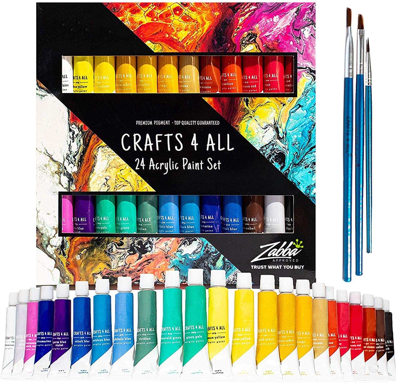Crafts 4 ALL - Juego de pintura acrílica (24 colores, ideal para lienz