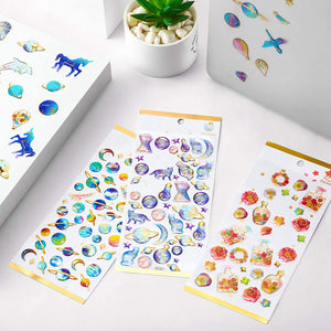 16 hojas de pegatinas de epoxi con diseño de unicornio de océano para niños, pegatinas 3D para diario, planificador, portátil, botella de agua, libro de recortes, planificador - Arteztik