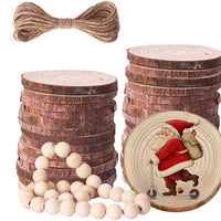 Prsildan - Rodajas de madera natural con agujeros de 2.5 - 3.1 in, 30 piezas de cuentas de madera para manualidades de bricolaje, 30 piezas de adornos de madera sin terminar para manualidades de Navidad - Arteztik