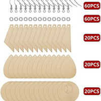 60 pendientes de madera sin terminar con forma de lágrima en blanco y colgante de corte cónico con 60 ganchos para pendientes y 60 anillos de salto para manualidades y bisutería. - Arteztik