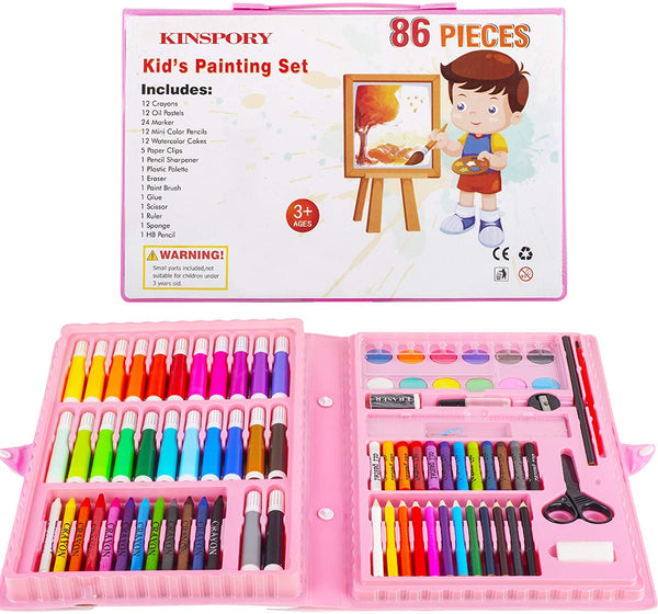 KINSPORY 86PC portátil inspiración y creatividad para colorear arte conjunto niños pintura y dibujo suministros, rosa - Arteztik