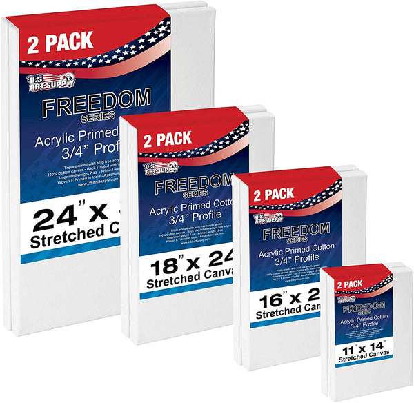 Paquete de 5 lienzos elásticos libres de ácido de US Art Supply, de gran calidad (16 x 20 pulgadas), con imprimador de yeso con perfil de 3/4, (1 paquete Super Value de 5 lienzos) - Arteztik