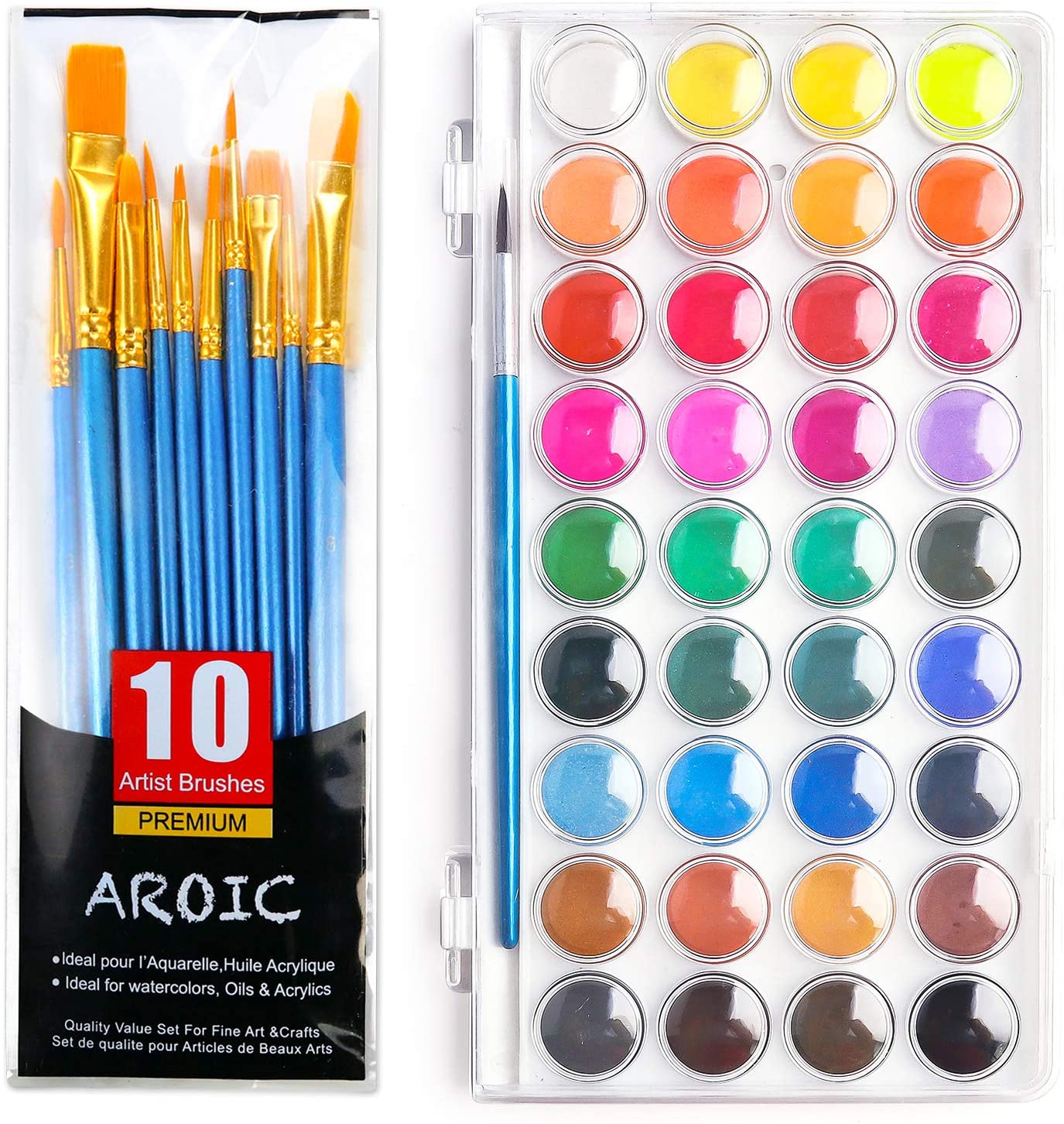 BAZIC - Juego de pintura de acuarela con pincel, 12 colores no tóxicos,  para diversión de pasatiempos, pintura de colores vibrantes, regalo para
