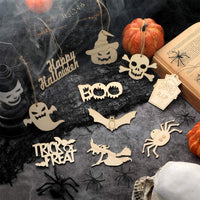 60 piezas de madera para colgar en blanco para Halloween, adornos de madera, recortes de Halloween, manualidades con 60 cuerdas de cordel para decoración de Halloween - Arteztik