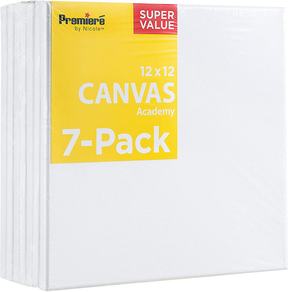 Value Pack Stretched Canvas for Painting, 12 x 12, 7 Pack | Bulk Value Pack Plain White Square Canvas Boards | Triple Acrylic Gesso Primed | Art Supplies for Acrylics, Oil Painting - Arteztik