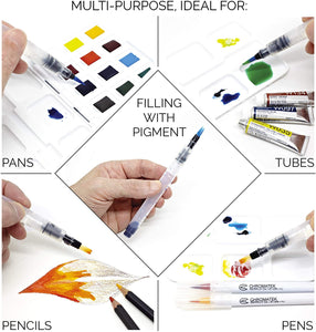 Chromatek - Juego de 6 pinceles de pintura para bolígrafo acuática, incluye tutoriales de vídeo en línea y plantillas de imagen descargables, ideal para todos los pigmentos solubles en agua y medios de acuarela. - Arteztik