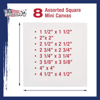 US Art Supply – Mini lienzo estirado cuadrado imprimado de 9.67 oz, surtido de 8 lienzos cuadrados – 1.0 in, 2.0 in, 2.0 in, 2.0 in, 3.0 in, 3.0 in, 3.0 in, 3.7 in, 4.0 in - Arteztik