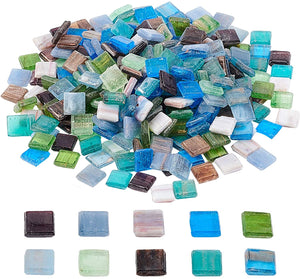 PH PandaHall 300 piezas de mosaico de vidrio chips de 10 colores cuadrados azulejos de mosaico para manualidades, placas, jarrones, marcos de fotos, macetas, joyas hechas a mano - Arteztik