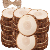 Ticiosh - Juego de 35 rebanadas de madera natural para manualidades (2.8 – 3.1 pulgadas), diseño de madera sin terminar con agujeros para manualidades, decoración de boda, adornos de Navidad, rebanadas de madera - Arteztik