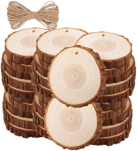 Ticiosh - Juego de 35 rebanadas de madera natural para manualidades (2.8 – 3.1 pulgadas), diseño de madera sin terminar con agujeros para manualidades, decoración de boda, adornos de Navidad, rebanadas de madera - Arteztik