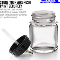 Master Airbrush (Pack of 10) TB-002 Empty 3/4 Ounce (22cc) Glass Jar Bottles with 30° Down Angle Adaptor Lid Assembly - Fits Dual-Action Siphon Feed Airbrushes, Use with Master, Badger, Paasche, Iwata - Arteztik