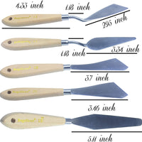 AebDerp - Juego de 5 cuchillos de paleta grande para óleo, lienzo, acrílico, pintura al óleo, rasqueta, pala, cuchillo de pintura con mango de madera - Arteztik