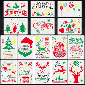 Plantillas de pintura huecas de Navidad Onlyoung – 16 plantillas reutilizables de plástico para dibujar pintura en aerosol, incluyendo árbol de Navidad, Papá Noel y reno (7 x 10.25 pulgadas) - Arteztik