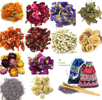 Oameusa Flores secas, kit de flores secas, fabricación de velas, fabricación de jabón, AAA rosa de grado alimenticio, flor de jazmín, lavanda, pétalo de rosa, lavanda, lirio, 9 bolsas - Arteztik
