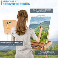 Delta Prime Savings Club - caballete de arte portátil con caja de bocetos de almacenamiento, caballete de pintura ajustable de estilo francés con pallete de madera y correa para el hombro para pintar y dibujar - Arteztik